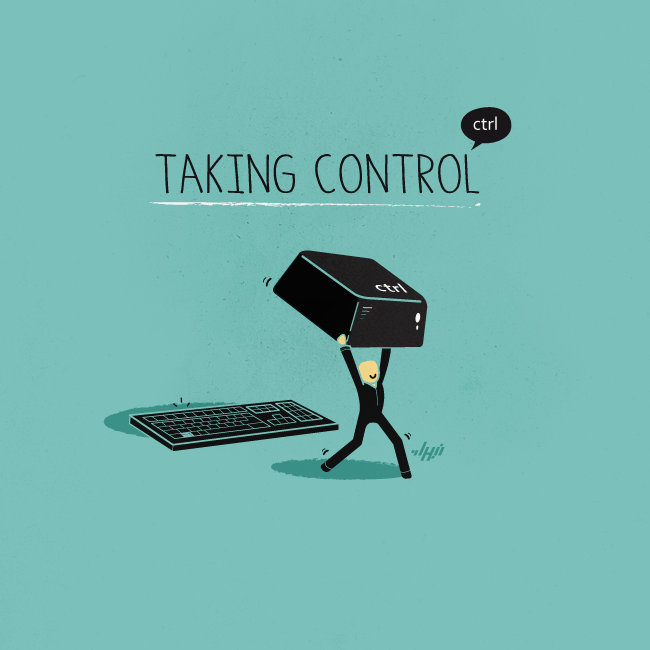 Person carrying a Ctrl key titled Taking Control