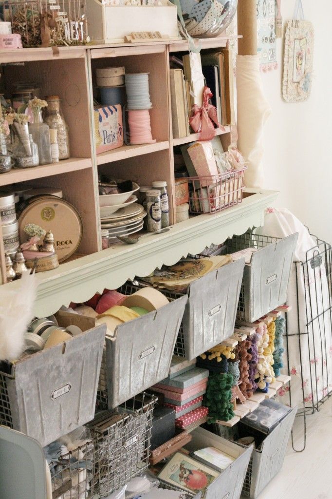 Compact craft studio with wall storage