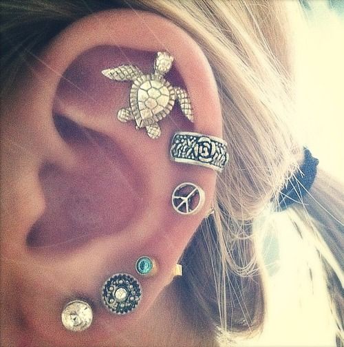 turtle charm peace stud and turquoise lobe mix