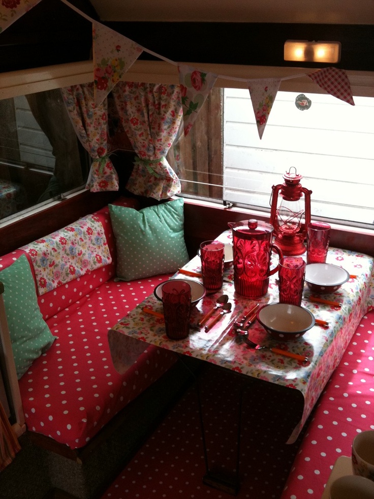 Caravan kitchen and living zone interior