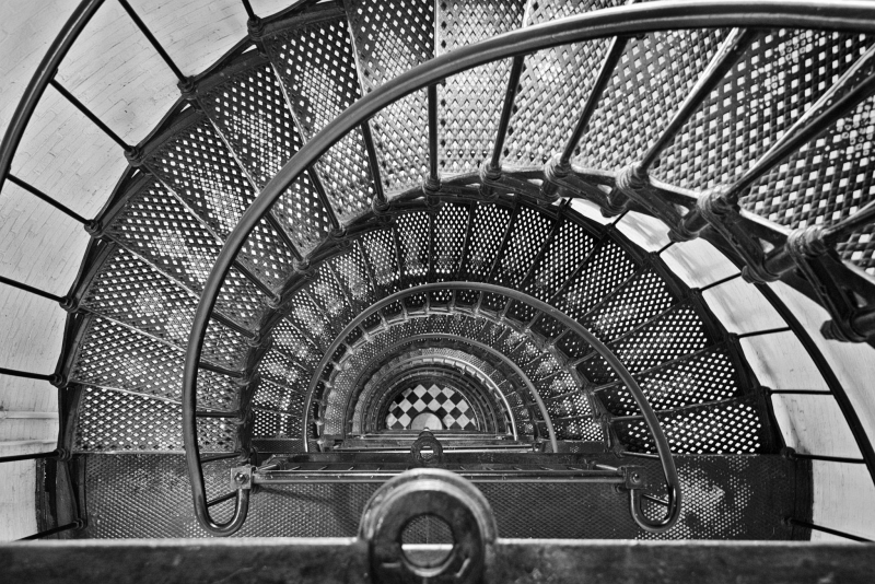 Stacy White perforated metal spiral staircase