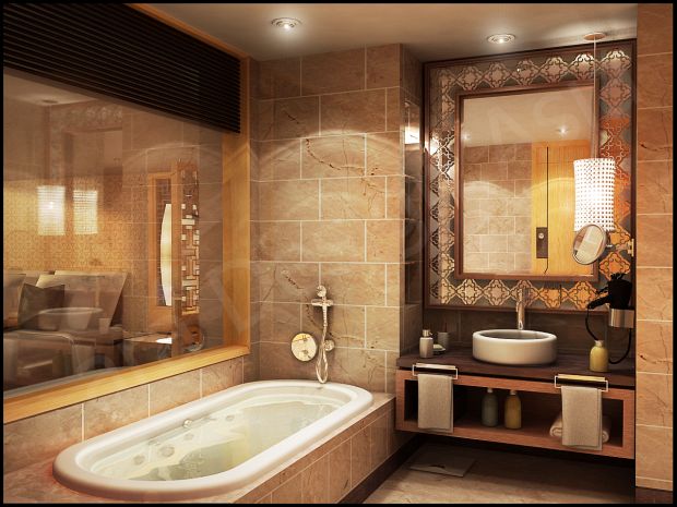 Polished modern bathroom interior for renovation ideas