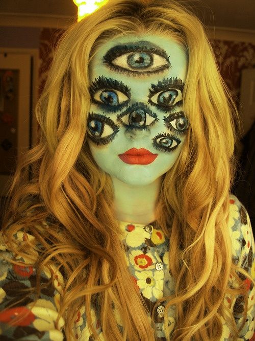 Blue multi-eye optical illusion Halloween makeup
