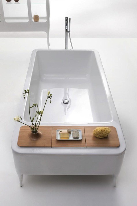Sculptural white soaking tub